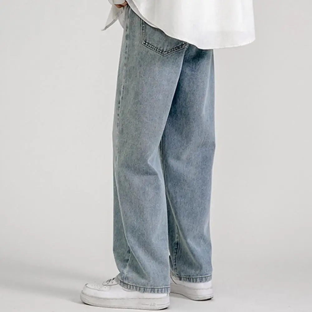 Atsitiktinis Vyrų Džinsai Tiesūs Vidurio Pakilti Prarasti Pločio Kojų Vyriškos Kelnės Vientisos Spalvos Hip-Hop Džinsinio Audinio Kelnės Streetwear Vyrų Kelnės Nuotrauka 3