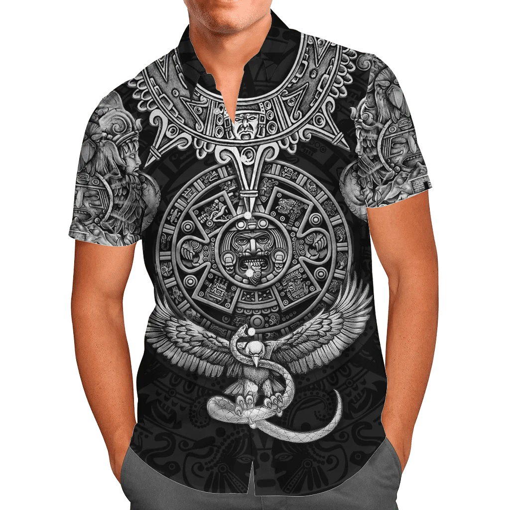 Meksikos Actekų 3D Beach Havajų Naujausias Vasaros Vyrų Marškinėliai trumpomis Rankovėmis Marškiniai Streetwear Negabaritinių 5XL Camisa Socialinės Chemise Homme-3 Nuotrauka 5