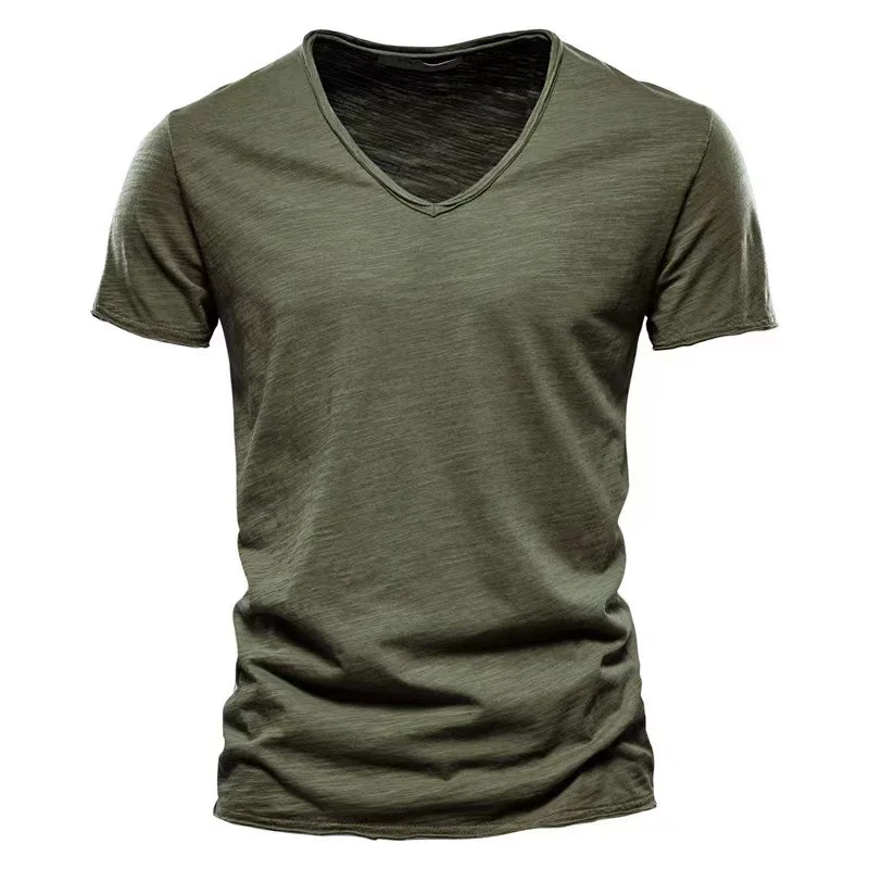 Naujas Trendyol Vyrams, Prekės Kokybės 100% Medvilnės, Trumpomis Rankovėmis Marškinėlius Mens V Pritvirtinti Mados Slim Fit Soild Tshirts Camisetas Hombre Nuotrauka 0