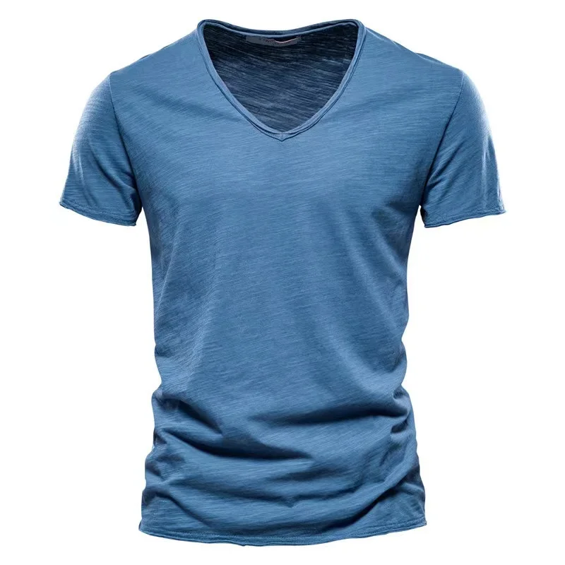 Naujas Trendyol Vyrams, Prekės Kokybės 100% Medvilnės, Trumpomis Rankovėmis Marškinėlius Mens V Pritvirtinti Mados Slim Fit Soild Tshirts Camisetas Hombre Nuotrauka 1