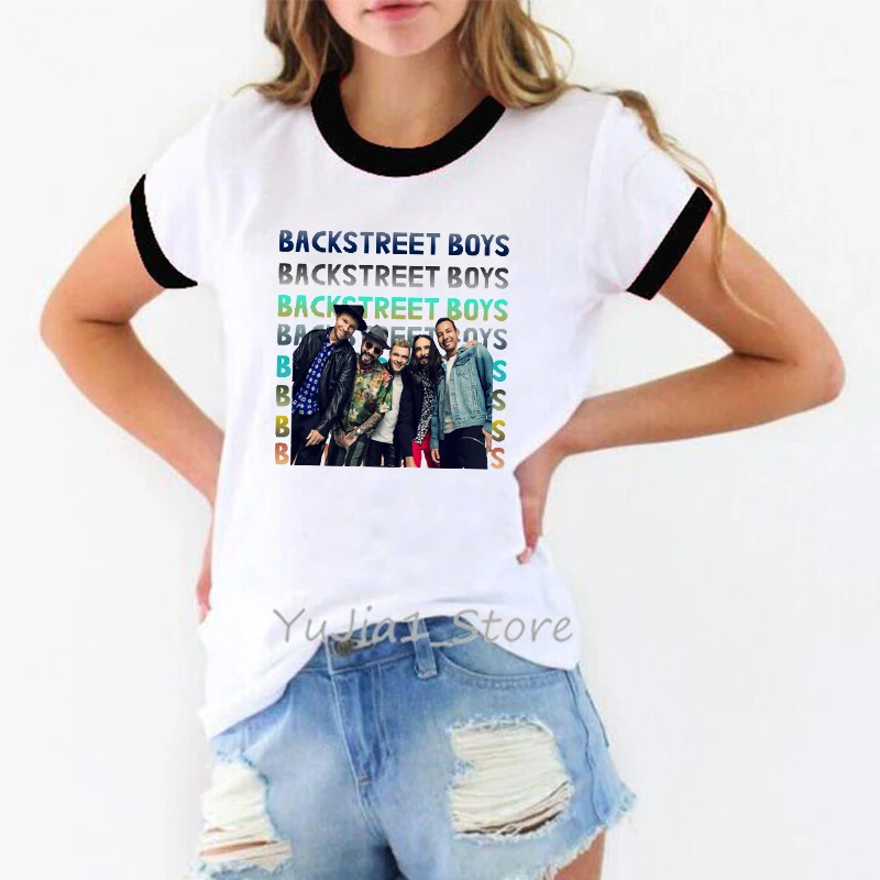2023 Karšto Pardavimo Kietas Backstreet Boys Grafinis Spausdinti Marškinėlius Moterims, Hip Hop Muzikos Mylėtojas T Shirt Girls Balti Trumpomis Rankovėmis T-Shirt Viršūnės Nuotrauka 3