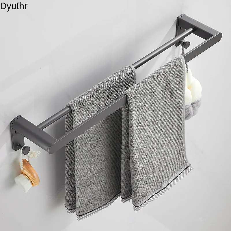 Juoda erdvė aliuminio rankšluosčių džiovykla rankšluostį juostoje dukart baro tualete kabo lazdele vonios kambarys pakabukas dvigubo sluoksnio rankšluostį rack rack DyuIhr Nuotrauka 0