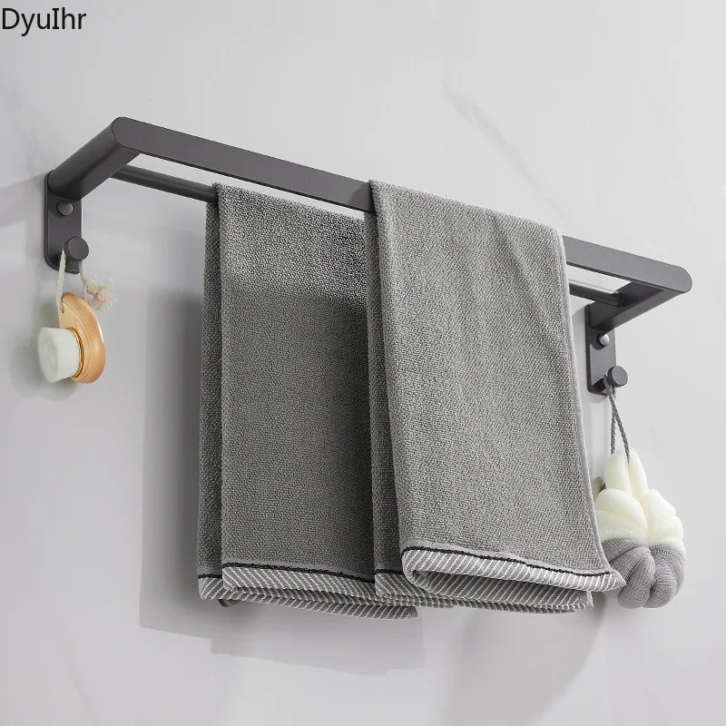 Juoda erdvė aliuminio rankšluosčių džiovykla rankšluostį juostoje dukart baro tualete kabo lazdele vonios kambarys pakabukas dvigubo sluoksnio rankšluostį rack rack DyuIhr Nuotrauka 2