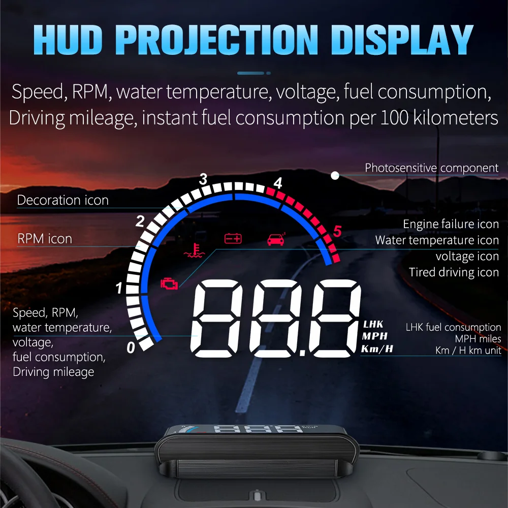 Driintel-M13 HUD head-up ekranas rodo greičio viršijimo įspėjimas, prekinis, galinis stiklo projekcija signalizacijos sistema yra universali Nuotrauka 0