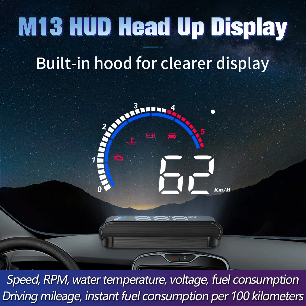 Driintel-M13 HUD head-up ekranas rodo greičio viršijimo įspėjimas, prekinis, galinis stiklo projekcija signalizacijos sistema yra universali Nuotrauka 1