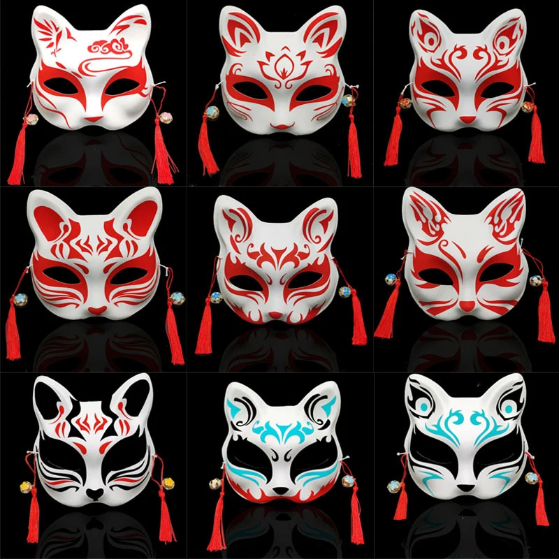 Anime Fox Mask Maskuotis Festivalis Cosplay Kostiumų Prop Japonų Stiliaus Pusę Veido Kaukės Šalies Rave Festivalių Priedai Nuotrauka 0