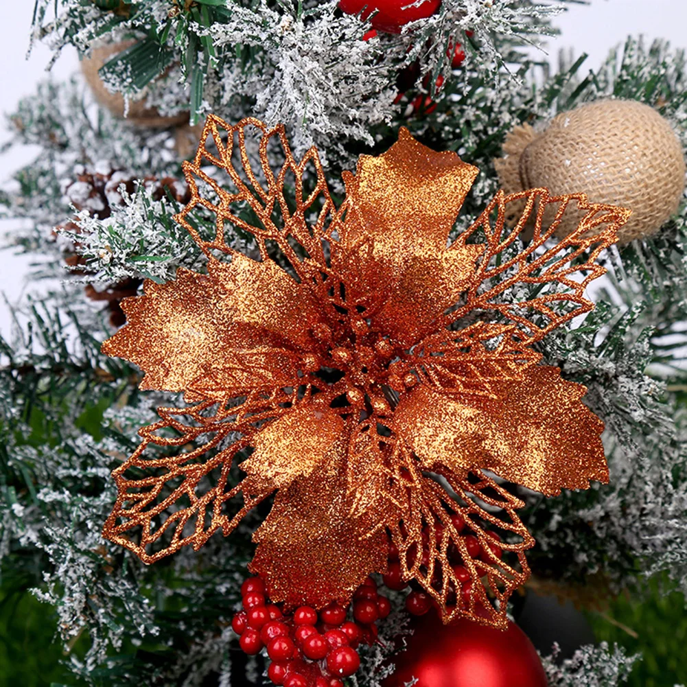 Prekės Ženklo Naujų Papuošalų Kalėdų Vainikai Sukurti Kalėdų Atmosferą. Kalėdų Gėlės 10vnt Rožinė 11cm Bronzos Nuotrauka 3