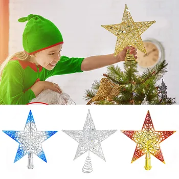 Išskirtinį Geležies Meno Ornamentais Gražus Medis Viršų Žvaigždė Kalėdų Eglutė Topper Tuščiaviduriai penkiakampės Žvaigždės Kalėdos Šalies Namų Dekoracijos