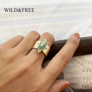 Wild & Free Nerūdijančio Plieno, Trijų Spalvų Pločio Žiedai Moterims Natūralaus Akmens Piršto Žiedą Vintage Papuošalai Geriausia Dovana Draugams