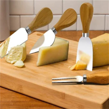 Sūrio peilis 4-piece set medžio rankena, nerūdijančio plieno, sūrio peilis, šakutė ir kastuvas mini virtuvės įrankių rinkinys