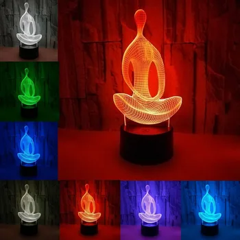 1PCS 3D LED Nakties Šviesos 7 Spalvų Meditacija, Joga, Miegamojo Lempa Kambarį Šviesos Stalas Stalo Apdailos Naktį Šviesos