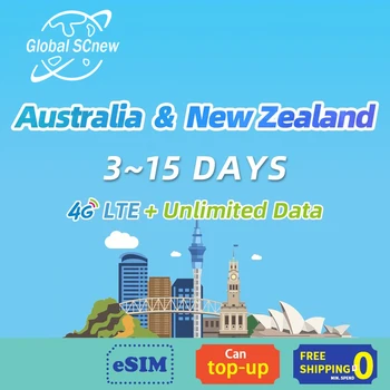 Naujoji Zelandija Australija SIM kortelės, 3~15 Dienų neribotą duomenų 4G Didelės Spartos Išankstinio mokėjimo sim kortelės palaikymas eSIM