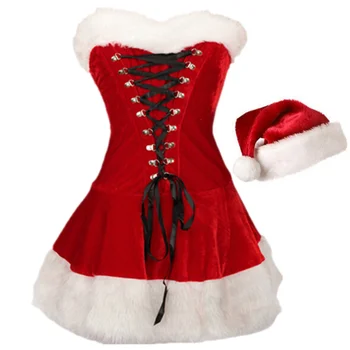 Moterų Kalėdų Cosplay Kostiumų Pliušinis Santa Claus Drabužių Rinkinius, naujieji Metai, KALĖDOS Šalis Išgalvotas Suknelė