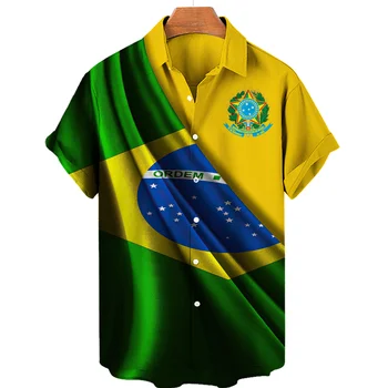2022 Brasil vyriški Marškiniai 3D Atspausdintas Brasileiro Vėliavos Mygtuką-Up Marškinėliai Atsitiktinis Negabaritinių Havajų Marškinėliai Mados Viršūnes Streetwear