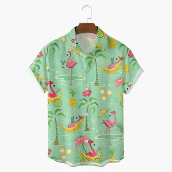 Nauja Havajų Marškinėliai Flamingo Trumpas Rankovės Klubas Viršūnes Kietas Stilius Atostogų Prarasti Atsitiktinis Paplūdimio Vasaros 3D Marškinėliai Vyrams Ir Moterims