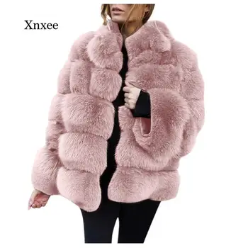 Žiemos Šiltas Dirbtiniais Fox Fur Coat Moterų Didelio Dydžio Susiuvimo Storio Kietas Striukė Atsitiktinis Atsitiktinis Striukė Padirbtų Kailių