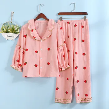 Rudenį 2020 Moterų Pižama Mados Mielas Rožinis Sleepwear 100% Medvilnės Princesė Loungewear Ilgomis Rankovėmis Laisvi Namų Drabužių Gabalas 2