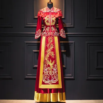 Išskirtinį Phoenix Siuvinėjimo Kutas Cheongsam Kinijos Elegantiškas Bride Tuoktis Suknelė Pora Vestuvių Kostiumą китайская одежда