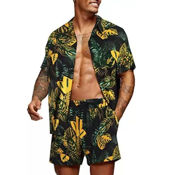 2022 M. Vasarą Havajuose Spausdinti Rinkiniai Vyrams Havajai Trumpas Rankovės Marškinėliai, Šortai Dviejų Dalių Drabužiai Nustatyti Atsitiktinis Palmių Gėlių Paplūdimio Kostiumas