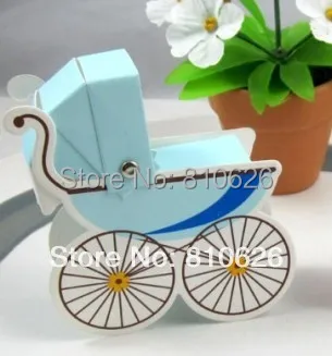 Nemokamas pristatymas 50 vnt. Šviesiai Mėlyna mielas kūdikis vežimas saldainių dėžutė baby shower šokolado dėžutė