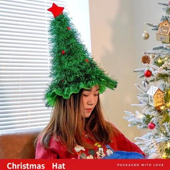 Kalėdų Medžio Apdaila Skrybėlę Žalia Bling-Bling Spalva Cosplay Prop Dekoracijos Star Bžūp