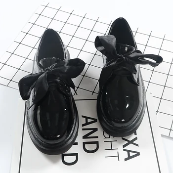 Naujosios Anglijos retro stiliaus PU batai Apvalios Galvos Mažas padėti Martin Batai Kolegijos Japonijos Bowknot Princesė Kawaii Girl Moterų Batai