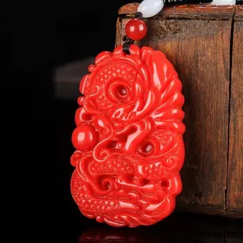 Natūralus Raudonasis Jade Dragon Jade Vyrai Moterys Dovana Amuletas Pakabukas Karoliai, Papuošalai