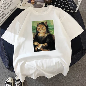 2020 naujas Moterys vasarą klaidingą Mona Lisa Spausdinti Marškinėliai Moterims Estetika juokinga Tshirts Atsitiktinis karšto pardavimo trumpomis Rankovėmis t-shirt