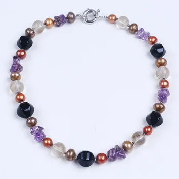 Gėlavandenių perlų vėrinį su įvairių spalvų stiklo/violetinė crystal moterims choker karoliai, papuošalai, kaip mergina draugams gimtadienio dovanos