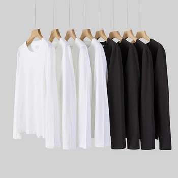  Moterys, O-kaklo, ilgomis Rankovėmis T marškinėliai Lady Baltas vatos Pagaliukai Moterų Minkštas Atsitiktinis Tees Moterų Black T-shirt 