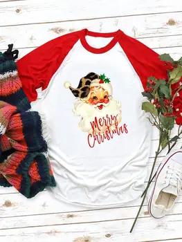 Linksmų Kalėdų, Naujųjų Metų Moterų Spausdinti Drabužius Tee Atostogų Viršūnes Santa Sąlyga Mielas 90-ųjų Mados Festivalis ilgomis Rankovėmis Grafinis T-Shirt
