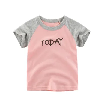 Vasaros Bamblys Vaikai Mergina Baby Pink Soild Raidė T-marškinėliai Tee Topai Marškinėliai