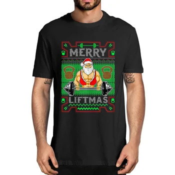 Unisex 100% Medvilnės Linksmų Liftmas Kalėdų Negraži Gimnastikos Fitneso Treniruotės Kalėdų Vyrų T-Shirt Dovanos Kasdienių Drabužių Tee Streetwear