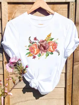 Vasaros marškinėliai Mados Drabužiai Marškinėliai Moteriška Grafinis T Viršų Moterys Akvarelė Gražių Gėlių 90s Spausdinti Trumpas Rankovėmis Tee Marškinėliai