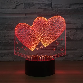 3D stereoskopinis LED lempos asmenybės naktį šviesos spalvinga touch USB dual meilės, kūrybos LED nakties šviesos Valentino, gimtadienio dovana