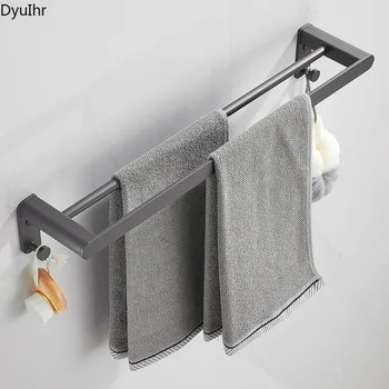 Juoda erdvė aliuminio rankšluosčių džiovykla rankšluostį juostoje dukart baro tualete kabo lazdele vonios kambarys pakabukas dvigubo sluoksnio rankšluostį rack rack DyuIhr