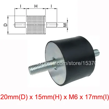 2VNT VV tipo anti-vibracijos guma šoko amortizatoriaus slopinimo trinkelėmis 20mm(D) x 15mm(aukštis) x M6 x 17mm(I)