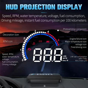 Driintel-M13 HUD head-up ekranas rodo greičio viršijimo įspėjimas, prekinis, galinis stiklo projekcija signalizacijos sistema yra universali