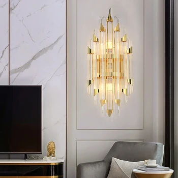 JMZM LED Gold Crystal Sienos Lempos Modernus Naktiniai Šviesos Kambarinė Dekoratyvinė Laiptų Lempa kambarį Fone Viešbutis Eilėje Miegamasis