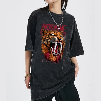 Naujas Gotikos tigras Atspausdintas T-shirt Retro Grynos Medvilnės O-kaklo trumpomis Rankovėmis Skaitmeninės Tiesioginio Įpurškimo Mados Viršų Plauti Atsitiktinis Te