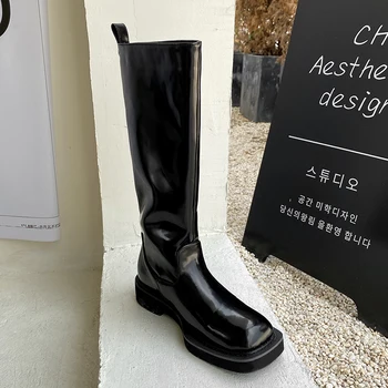 2022 naujas Moterų Knee-high batai natūralios odos 22-25 cm karvės odos viršutinį modernus batai aikštėje kojų high batai Mados Motociklininko Batai