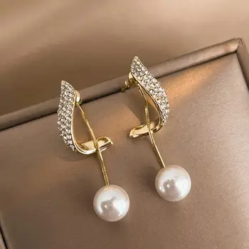 Imitacija, Perlų Tabaluoti Vintage Auskarai Moterims Prabangus Elegantiškas Kristalų Kutas Lašas Auskarai Dvigubai Dizaino Atgal Pearl Earri Q4U6