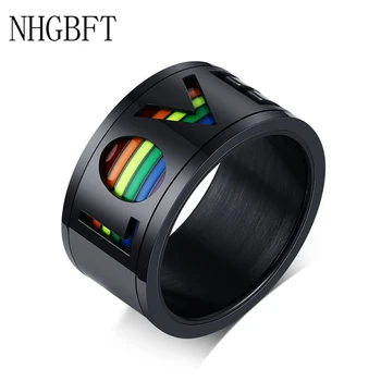 NHGBFT Classic Nerūdijančio Plieno Rainbow Ring Meilė Gali RotationGlue Sukasi Vyrai Žiedas Pora papuošalai
