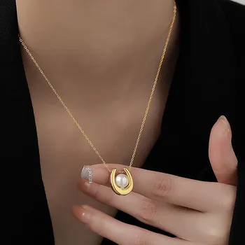 Europos Prabangių Perlų Vėrinį Moterų Dizaino Aukso Pakabukas Mados Clavicle Grandinės Širdies Karoliai Moterų Karoliai Šviesos