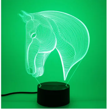 3D LED Naktinis Apšvietimas Žirgo Galvos su 7 Spalvų Šviesos Namų Puošybai Lempos Nuostabi Vizualizacijos Optinė Iliuzija Nuostabus