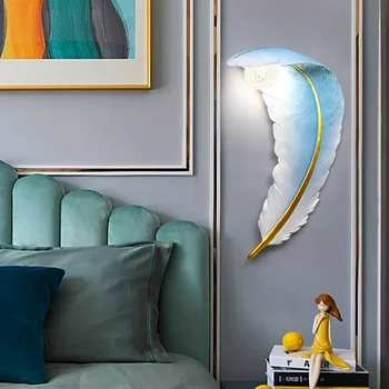 Sienos lempa, miegamojo, naktiniai staleliai, lempa šiuolaikinės paprastas prabangos kambarį fono sienos kūrybos modeliavimo lempos laiptų plunksnų lempos