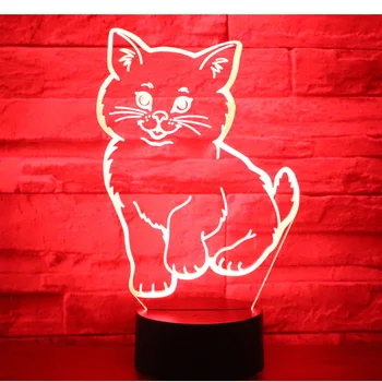 3D LED Nakties Šviesos Tikroviška Katė su 7 Spalvų Šviesos Namų Puošybai Lempos Nuostabi Vizualizacijos Optinė Iliuzija Nuostabus