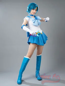 Sandėlyje Anime Sailor Mercury Ami Mizuno Cosplay Kostiumų Mėlyna Balta Suknelė Vienodas mp000571