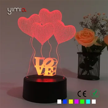 YIMIA Permainingi Meilė Širdies Balionai Naktį LED Lemputė USB Mokestis 3D Lempa Su Palieskite Klavišą Romantišką Atmosferą Miegamajame naktinė lempa