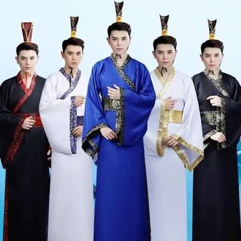 Senovės Kinų Cosplay Tradicinės Kinų Šokių Drabužiai ilgomis Rankovėmis Hanfu Vyrų Satino Tang Dinastijos Etape Kostiumai Vyrams